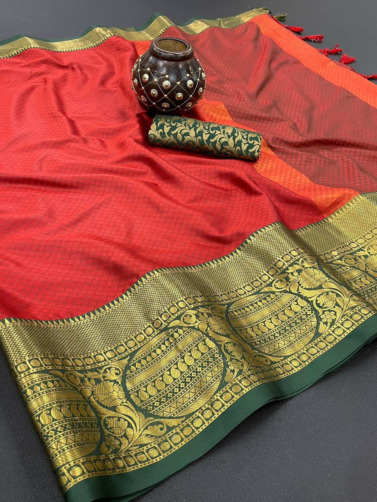 Red Green Golden Design Malvika Cotton Silk Saree