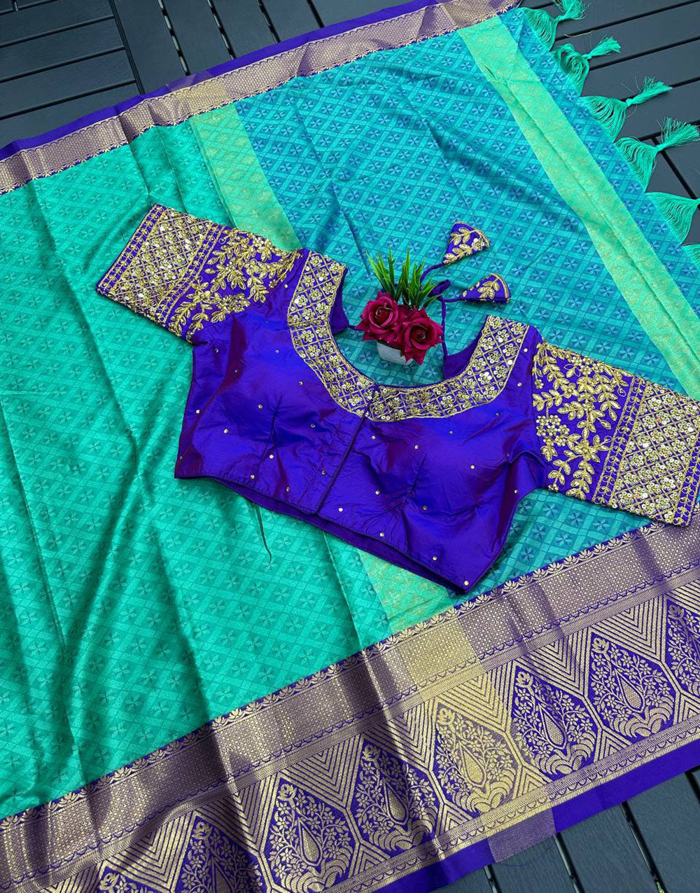 Aqua and Blue Marvel Cotton Saree