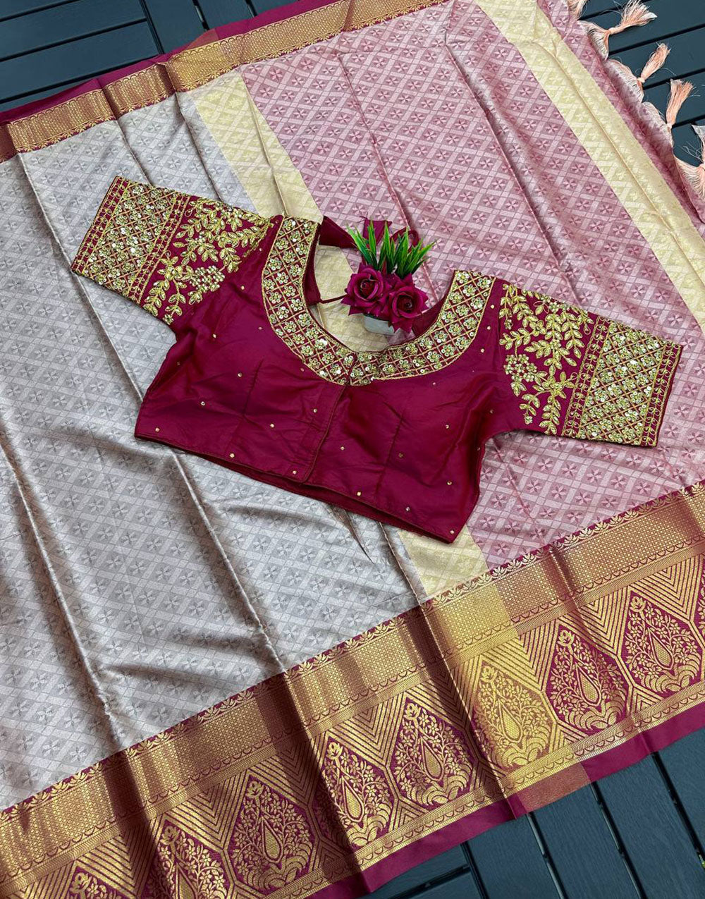 Peach and Pink Marvel Cotton Saree