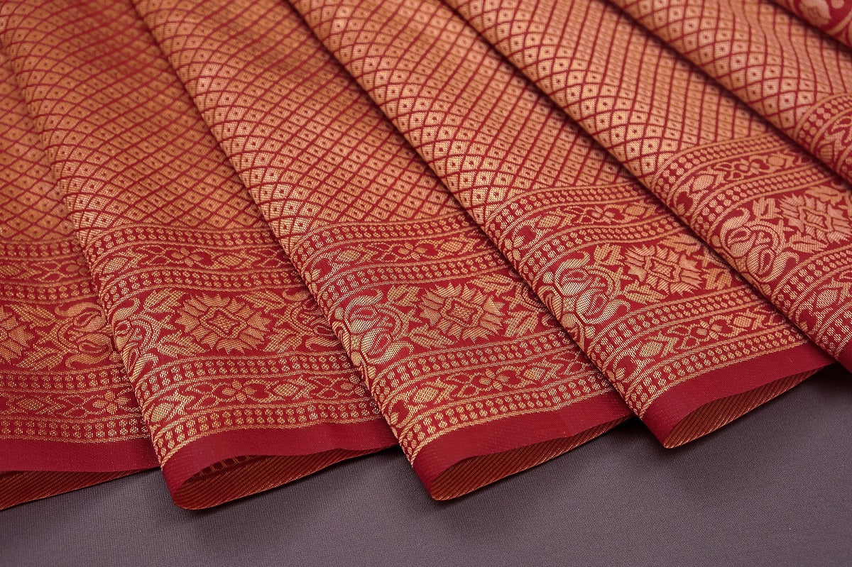 Cream Red  Design Boarder Manjuuba Pure Silk Saree