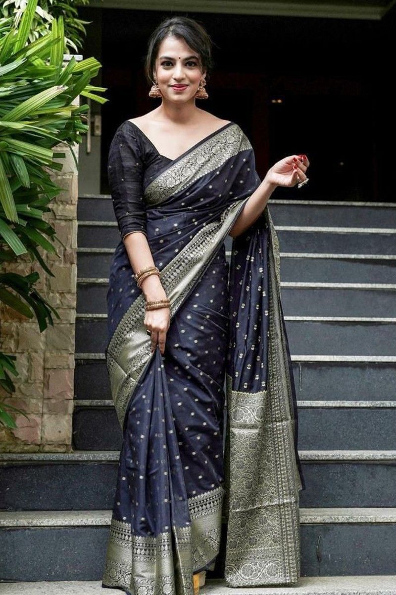 Black Mocham Silver Design Boarder Pure Silk Saree