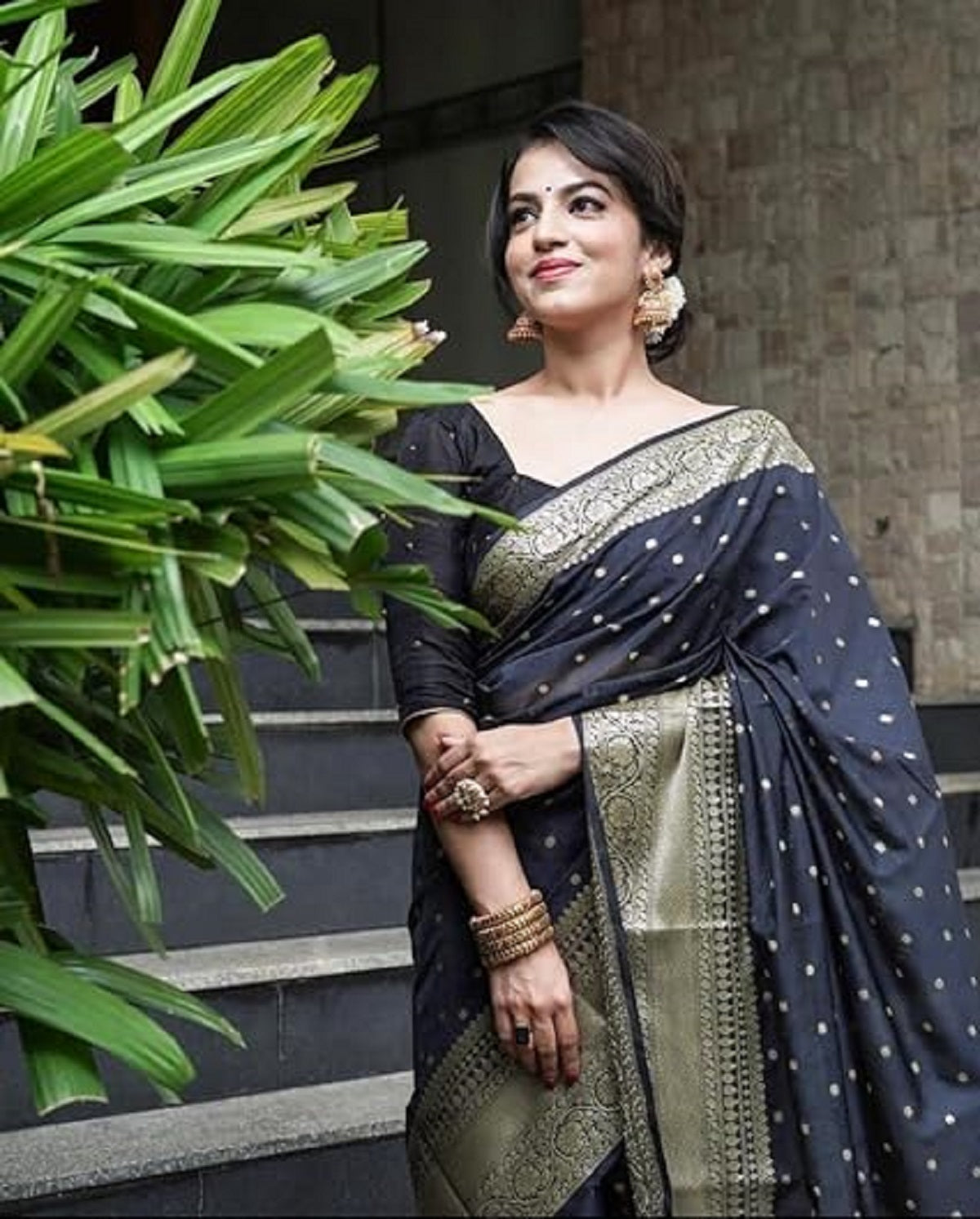 Black Mocham Silver Design Boarder Pure Silk Saree