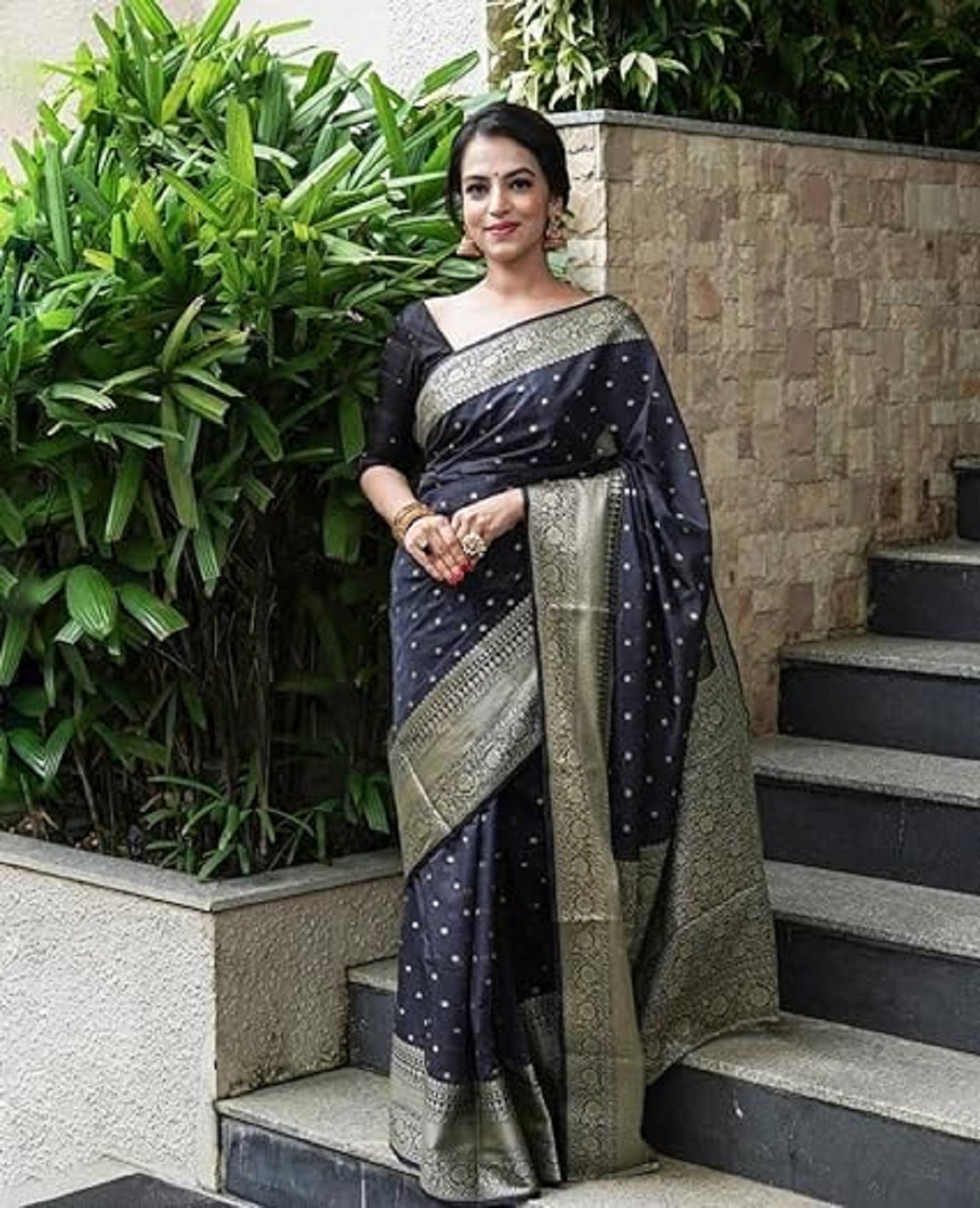 Black Mocham Silver Design Boarder Pure Silk Saree