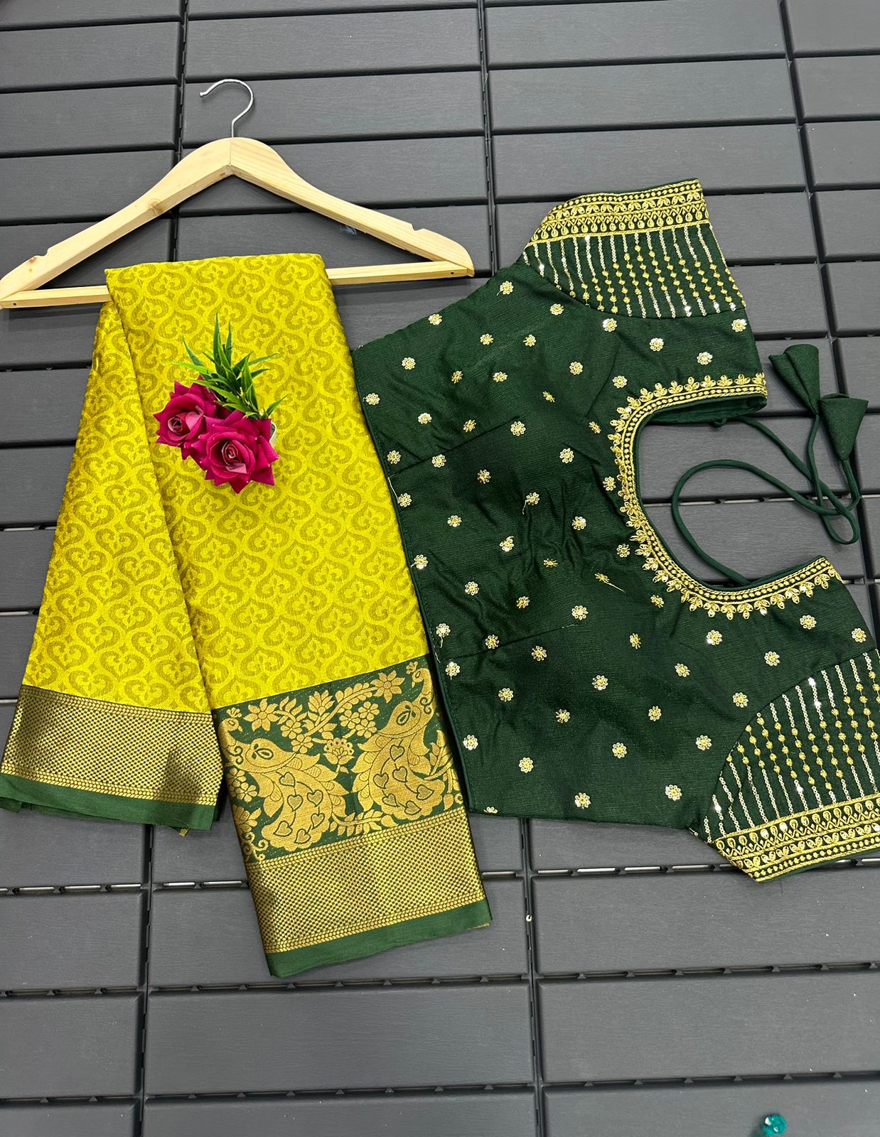 Lemon and Green  Morni Cotton Saree