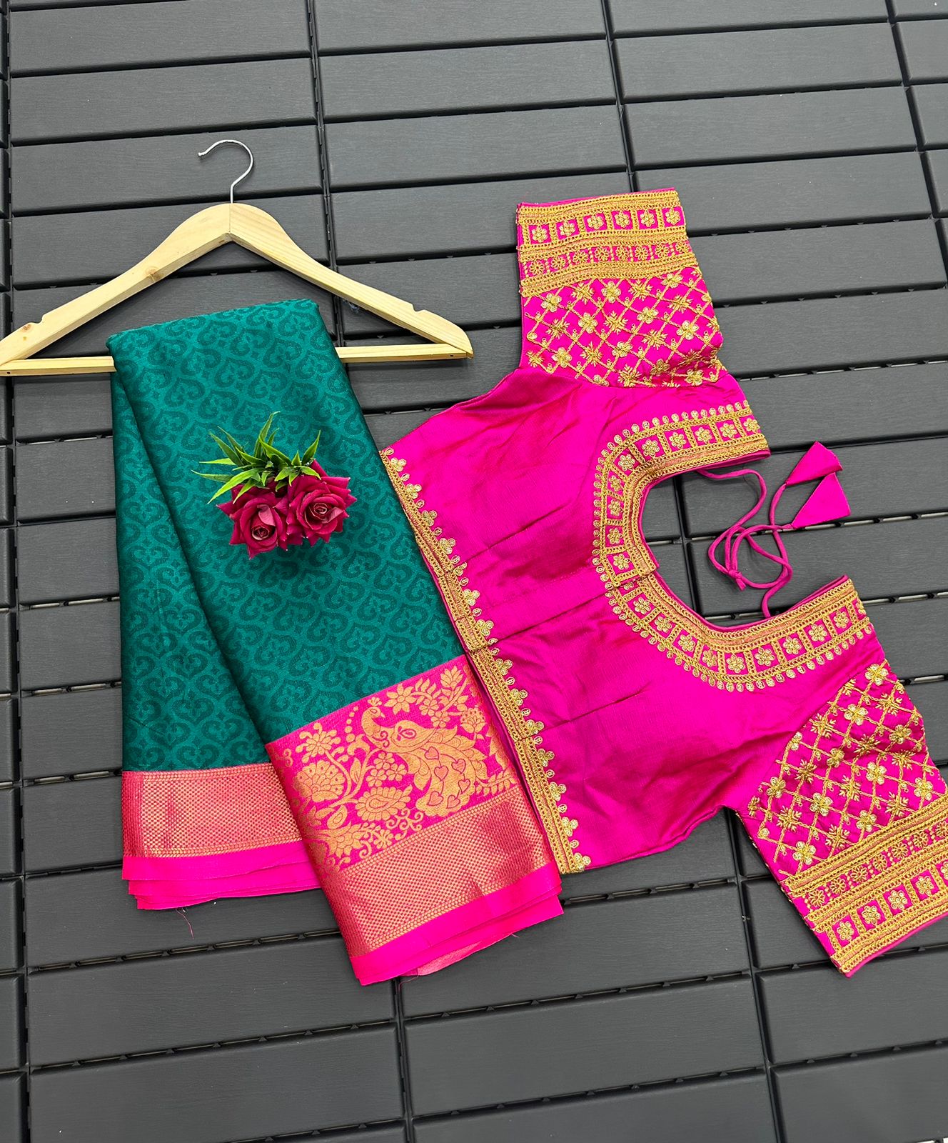 Rama and Pink Morni Cotton Saree