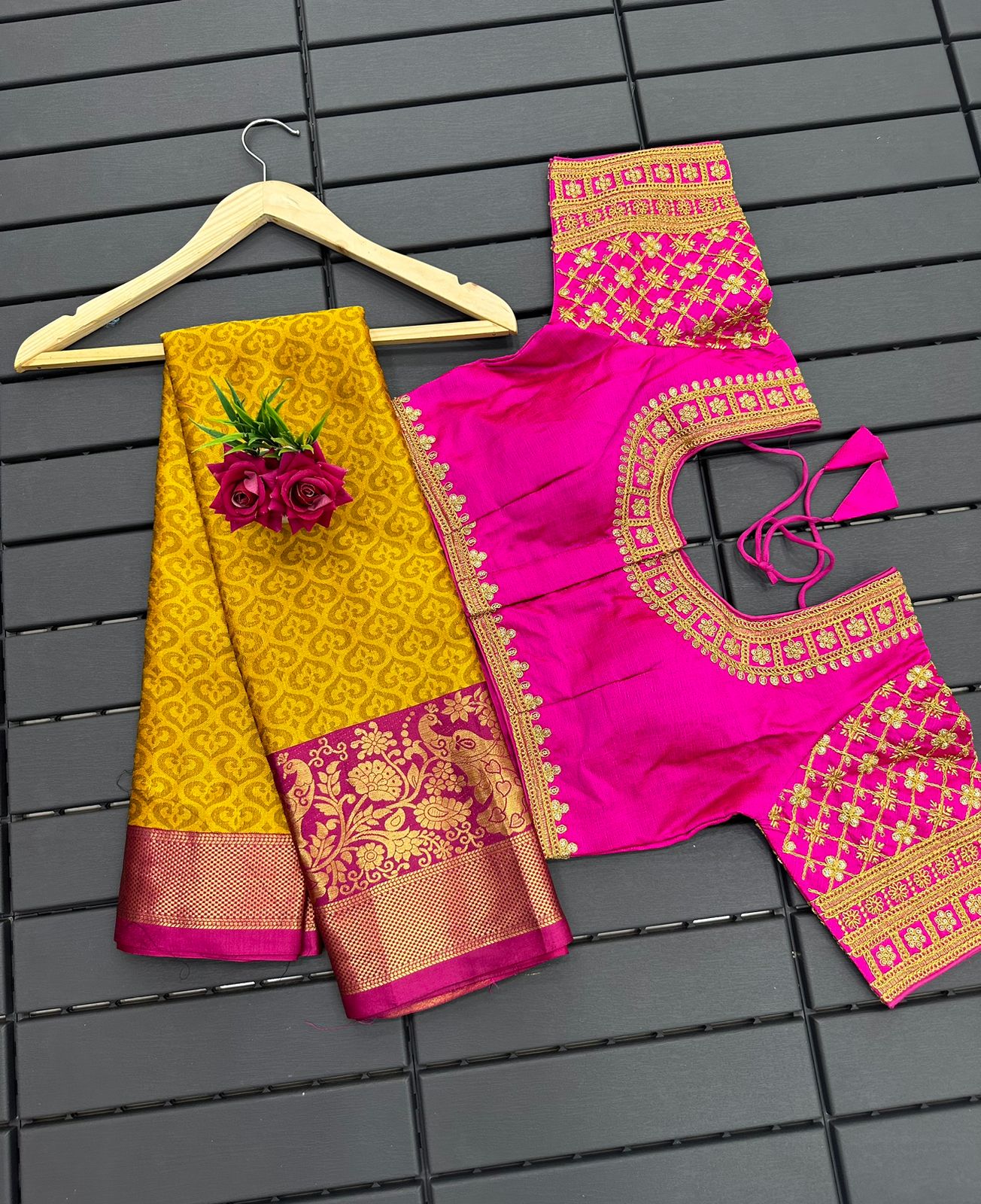 Yellow and Pink Morni Cotton Saree