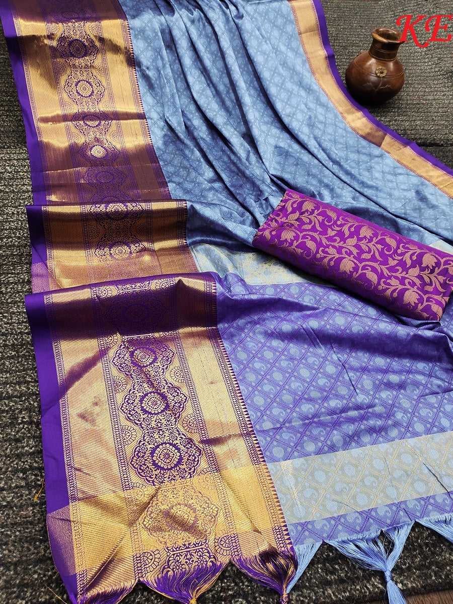 Blue Purple Golden Design Myra Cotton Silk Saree