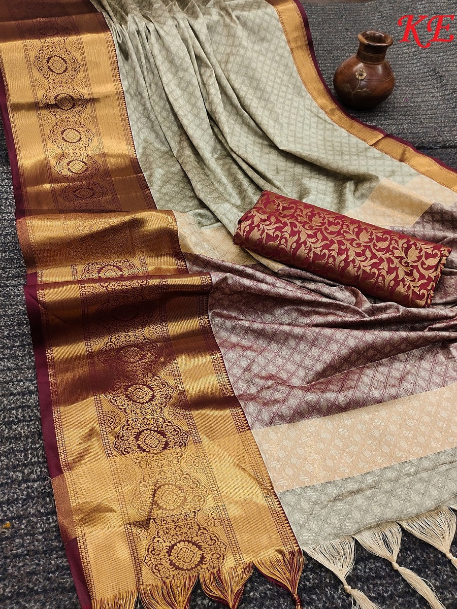 Chiku Brown Golden Design Myra Cotton Silk Saree