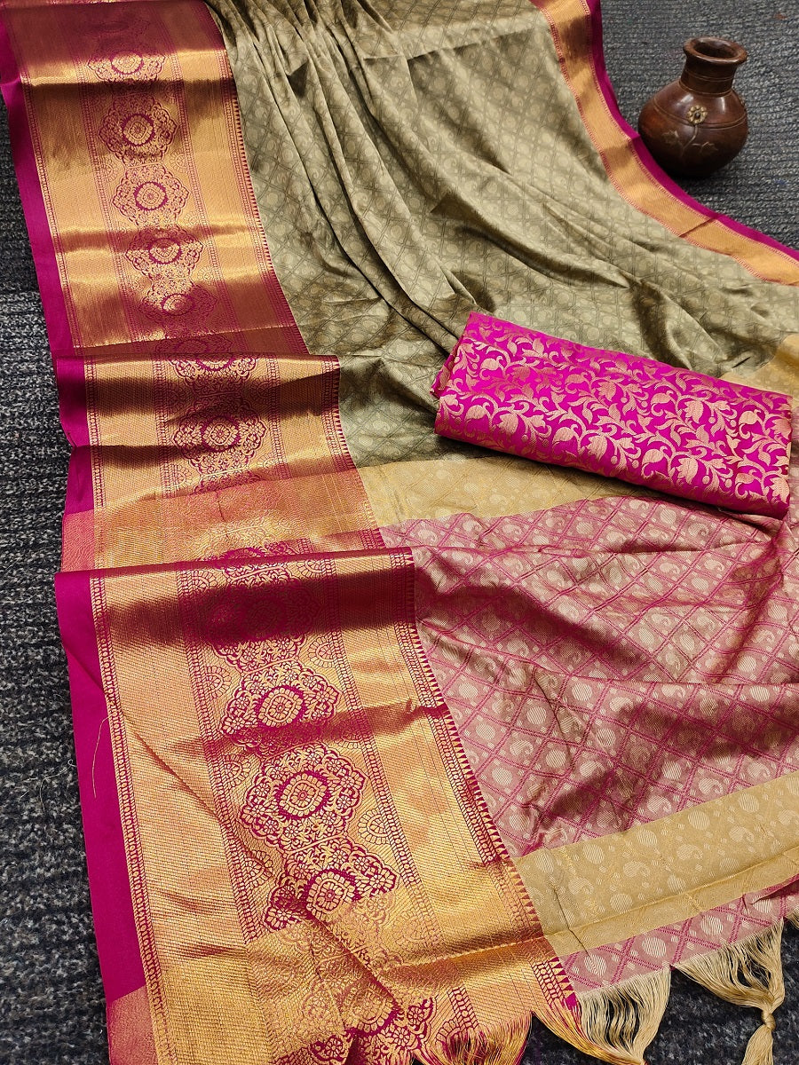 Chiku Pink Golden Design Myra Cotton Silk Saree