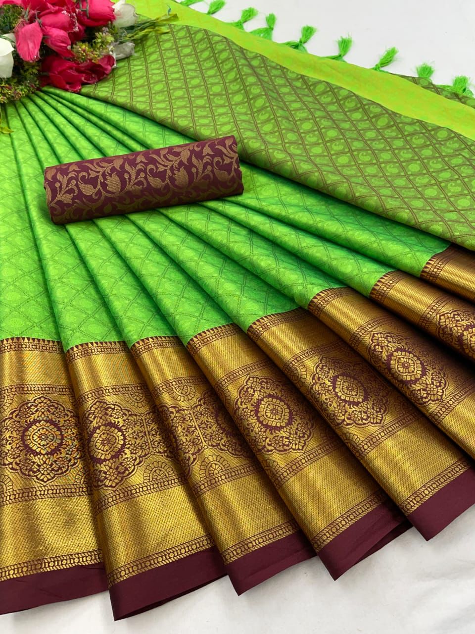 Green Brown Golden Design Myra Cotton Silk Saree