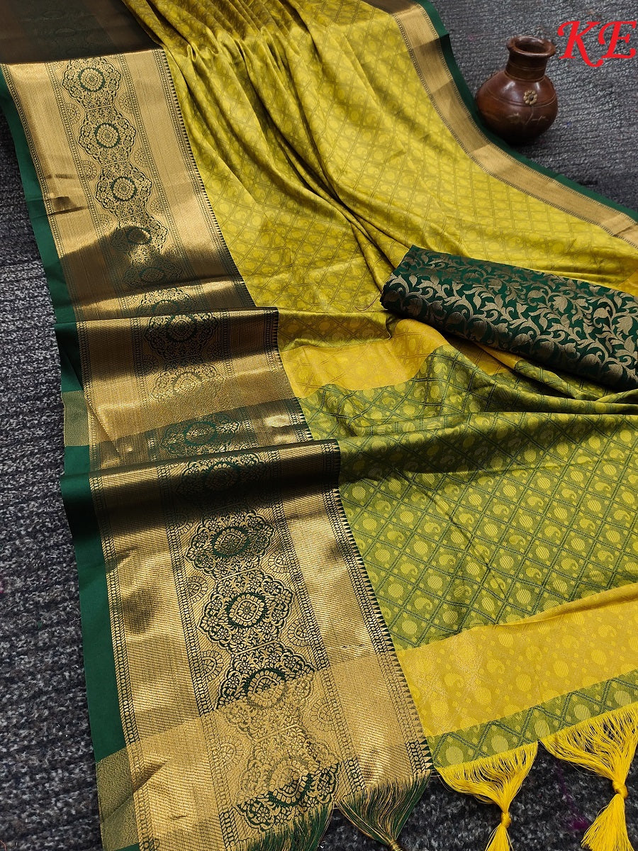 Light Green Golden Design Myra Cotton Silk Saree