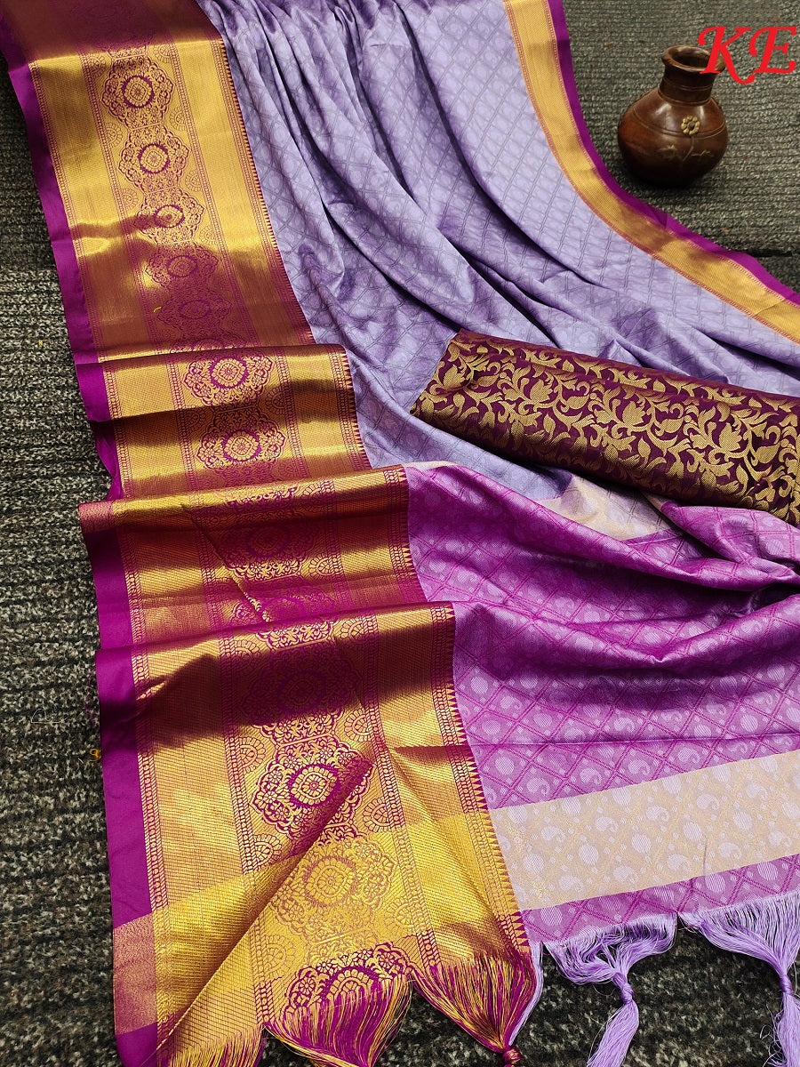 Lavender Pink Golden Design Myra Cotton Silk Saree