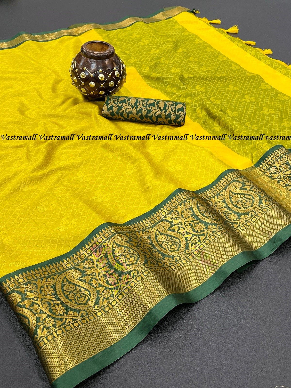 Yellow Green Golden Design Nandita Cotton Silk Saree