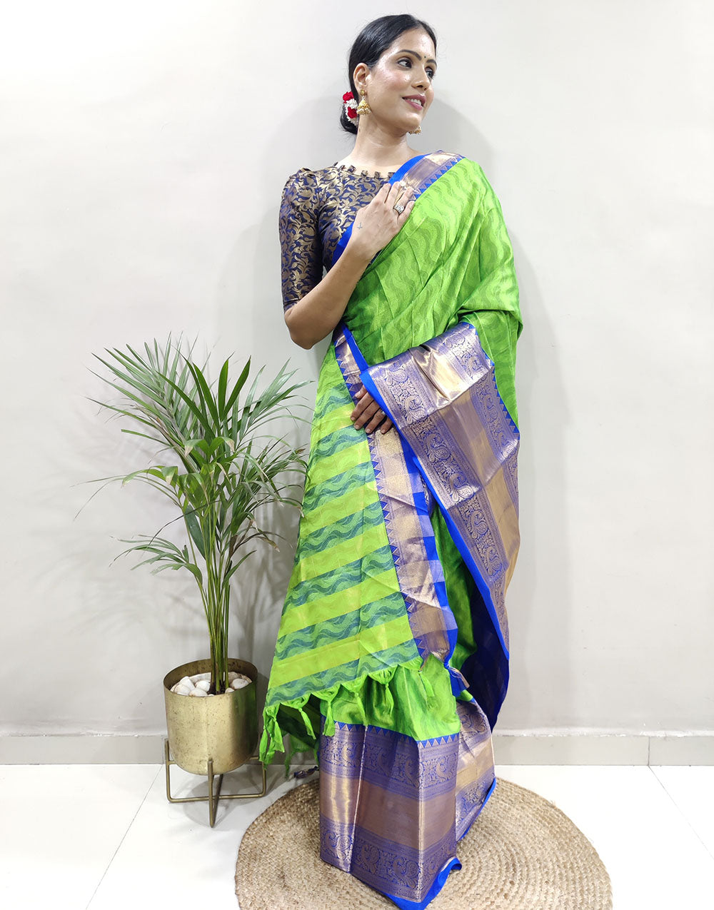 Perrot Blue Golden Design NarayanPet Cotton Silk Saree