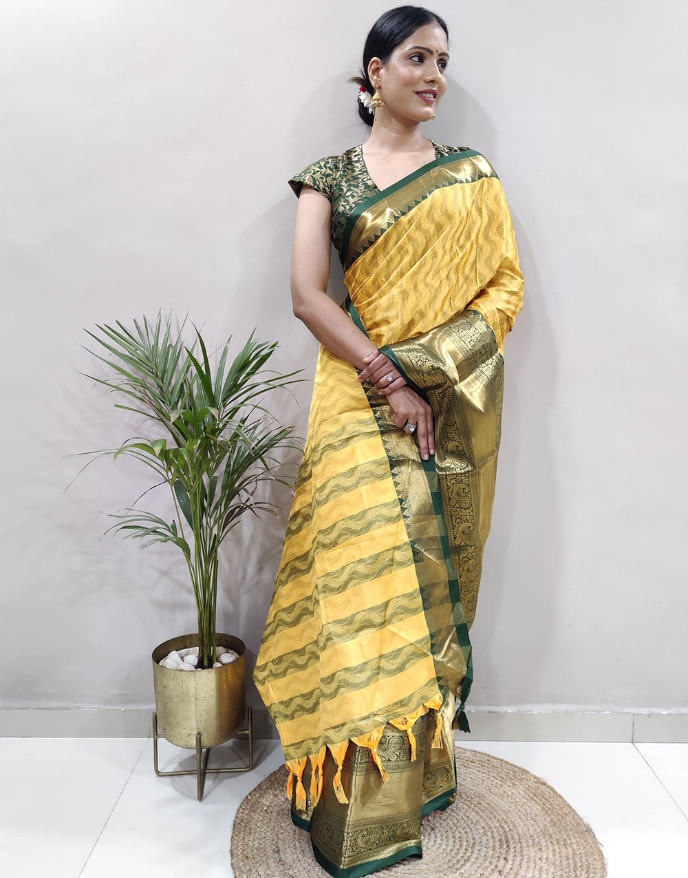 Yellow Green Golden Design NarayanPet Cotton Silk Saree