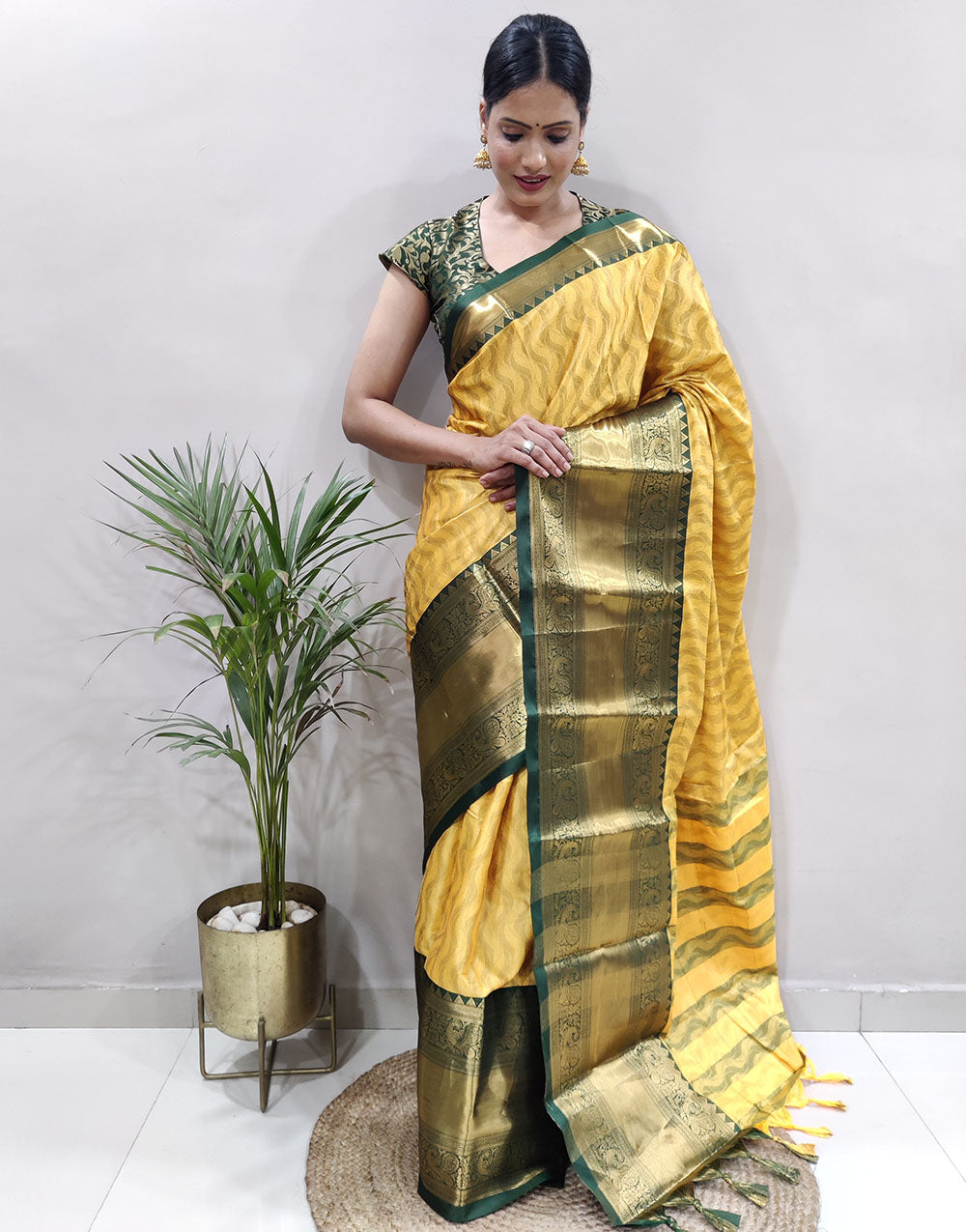 Yellow Green Golden Design NarayanPet Cotton Silk Saree