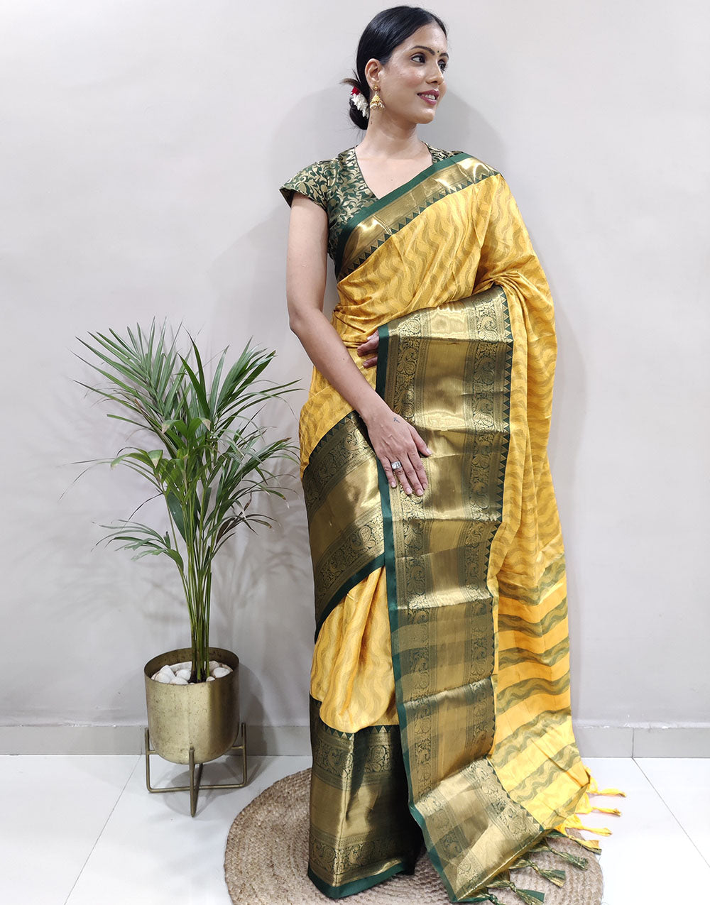 Yellow Green Golden Design NarayanPet Cotton Silk Saree