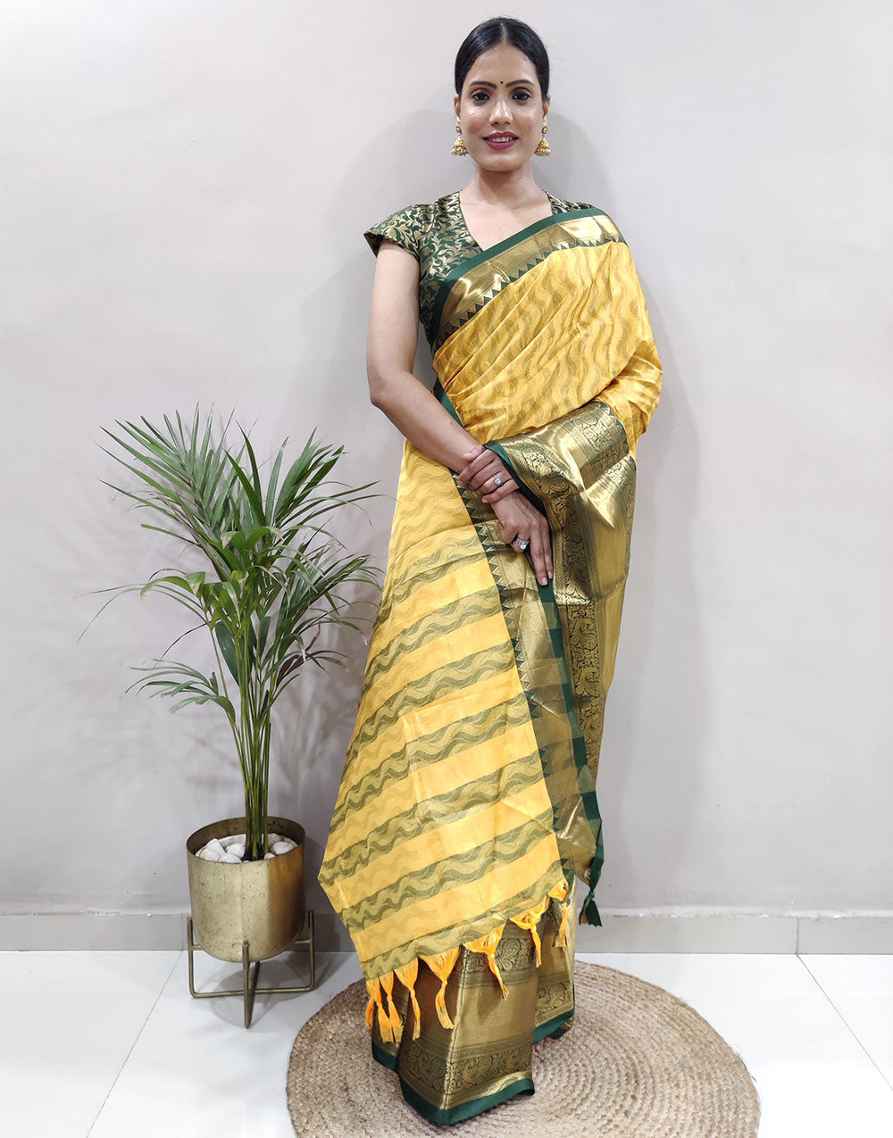 Yellow Green Golden Design NarayanPet Cotton Silk Saree