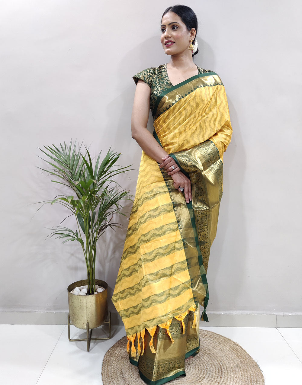 Yellow Green Golden Design NarayanPet Cotton Silk Saree