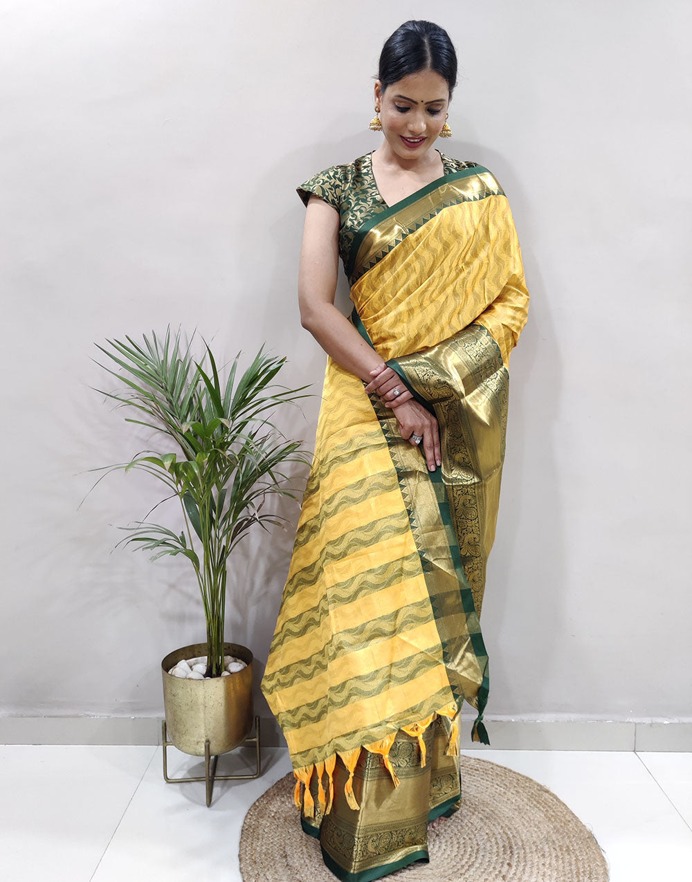 Yellow Green Golden Design NarayanPet Cotton Silk Saree