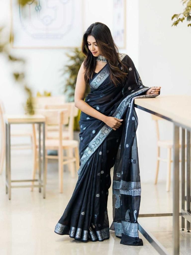 Black Silver Design Nikhila Pure Silk Saree