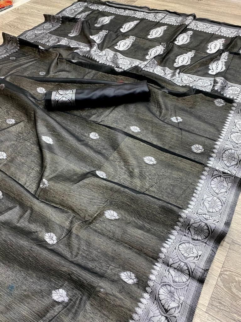 Black Silver Design Nikhila Pure Silk Saree