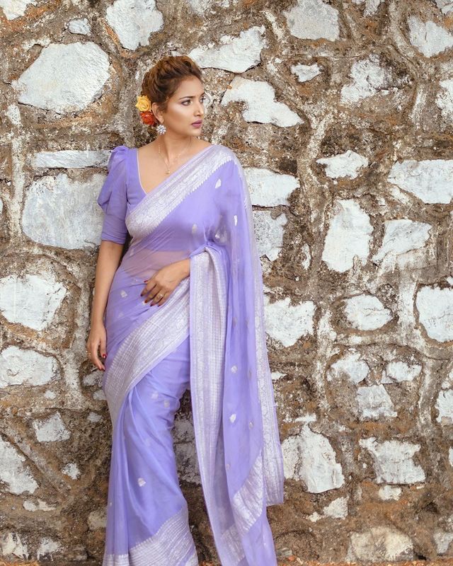 Lavender Silver Design Nikhila Pure Silk Saree