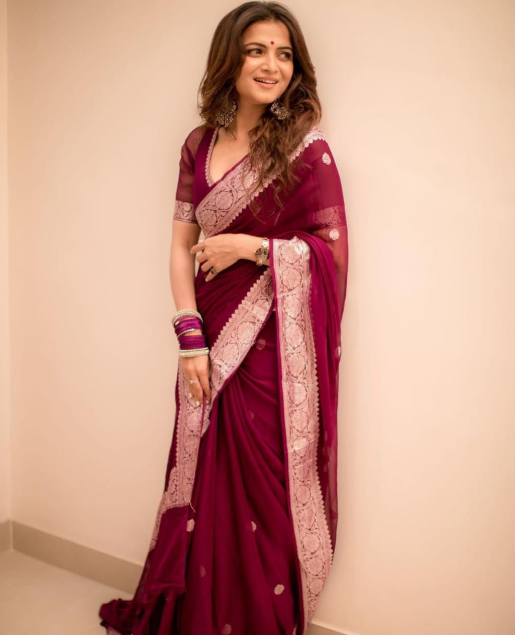 Maroon Silver Design Nikhila Pure Silk Saree