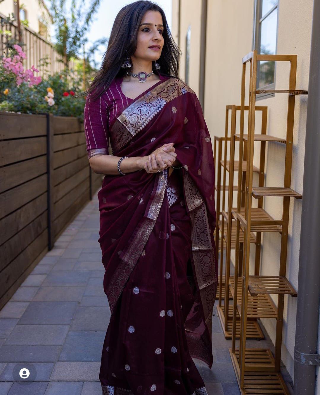 Wine Silver Design Nikhila Pure Silk Saree