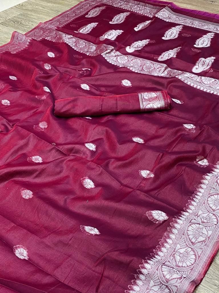 Wine Silver Design Nikhila Pure Silk Saree