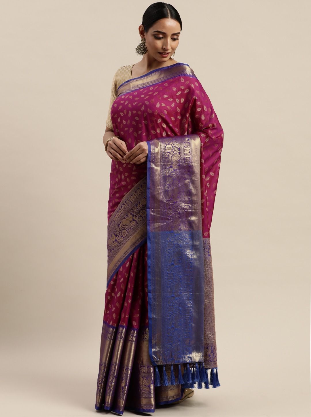 Rani Pink and Blue NX Kanjivaram Silk Saree