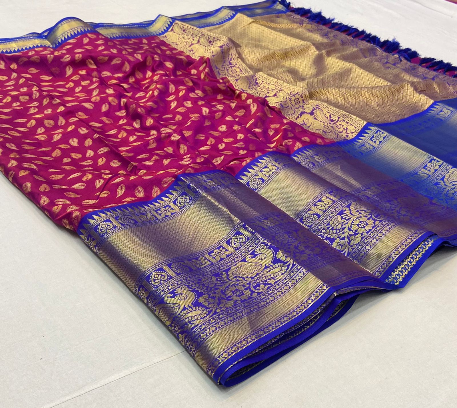 Rani Pink and Blue NX Kanjivaram Silk Saree