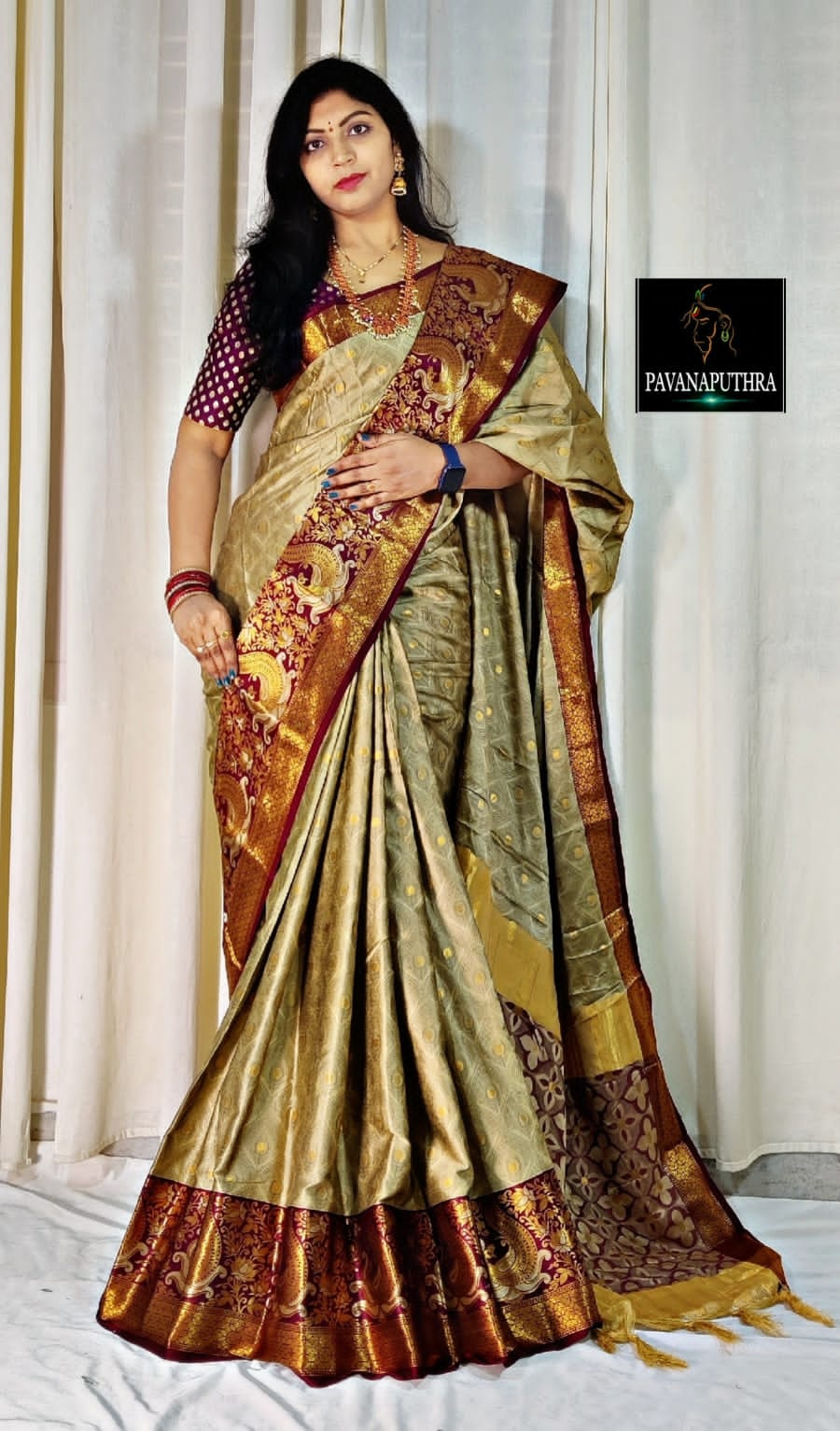 Chiku and Brown Nayra Kanjivaram Silk Saree