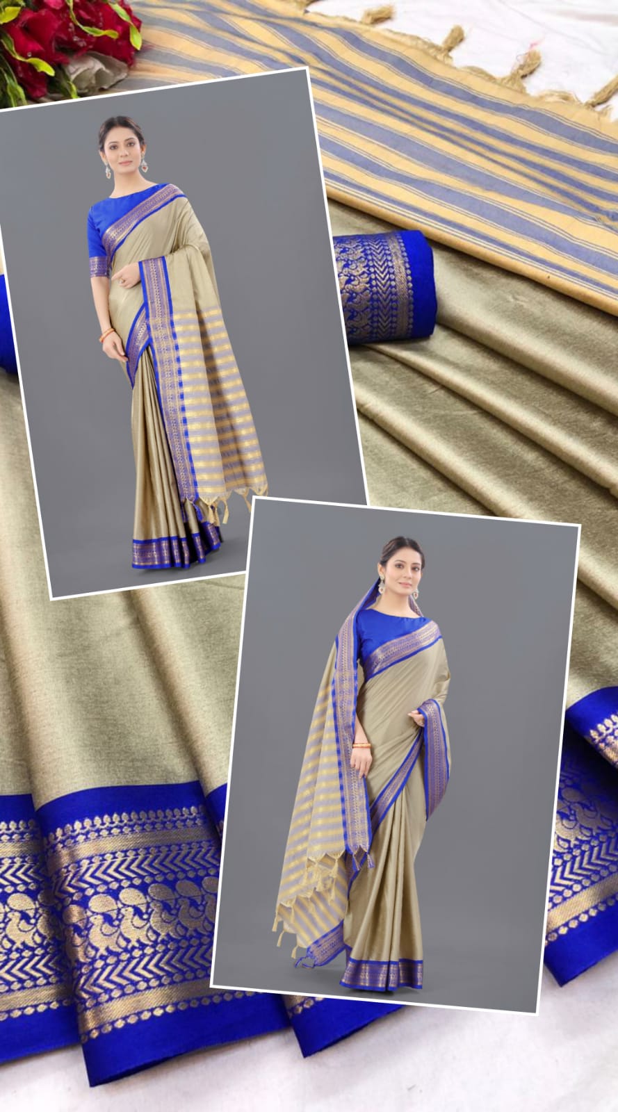 Chiku Blue Copper Design Pallavi Cotton Silk Saree