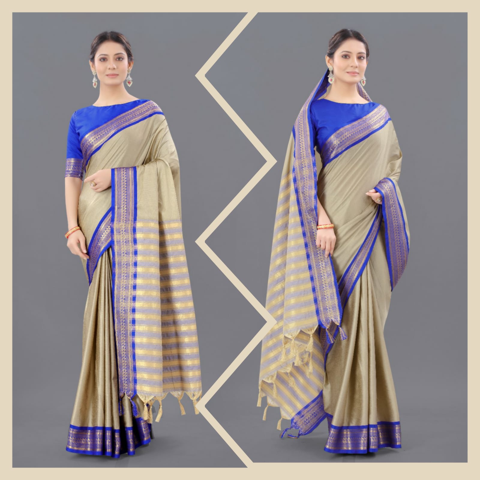 Chiku Blue Copper Design Pallavi Cotton Silk Saree