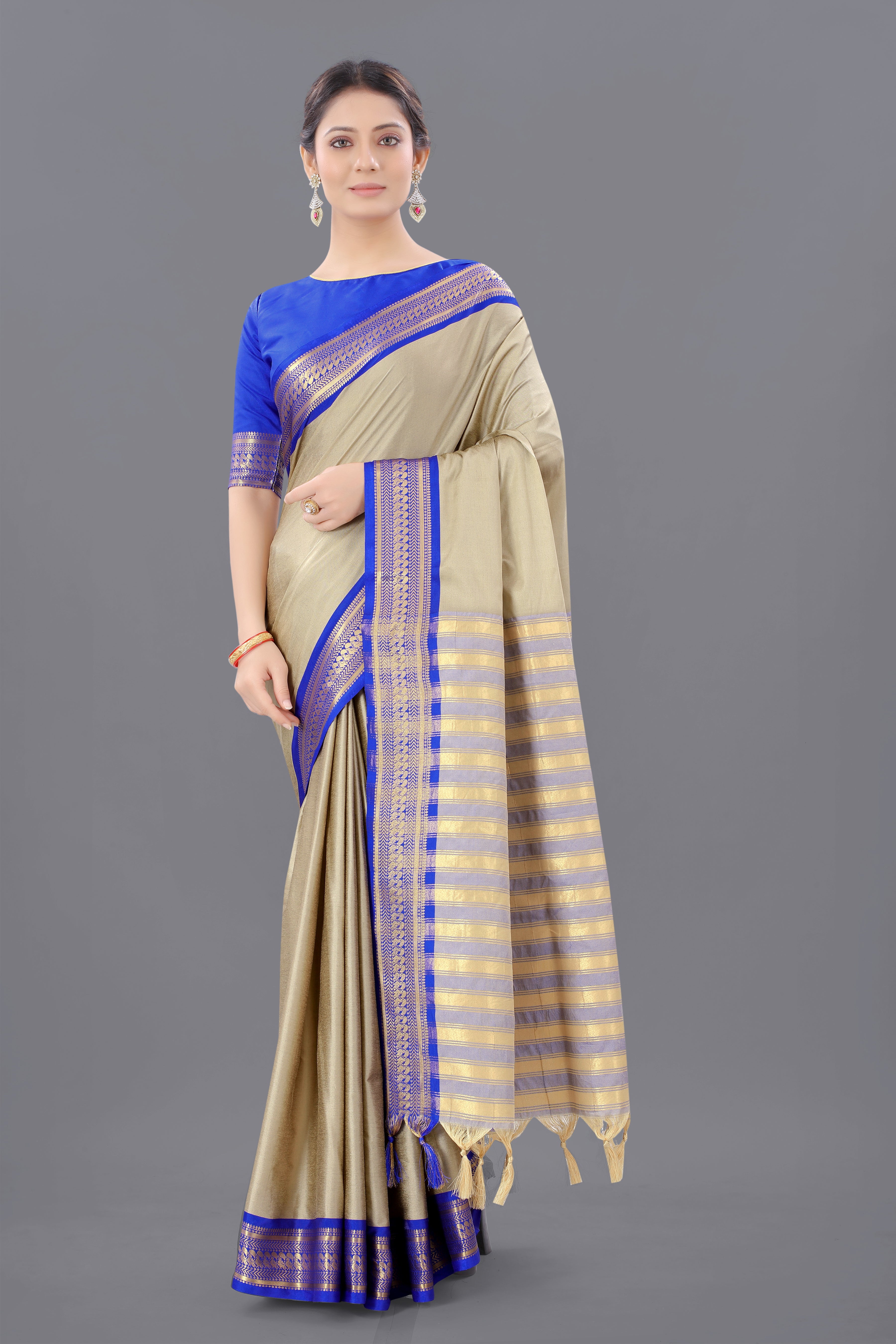 Chiku Blue Copper Design Pallavi Cotton Silk Saree