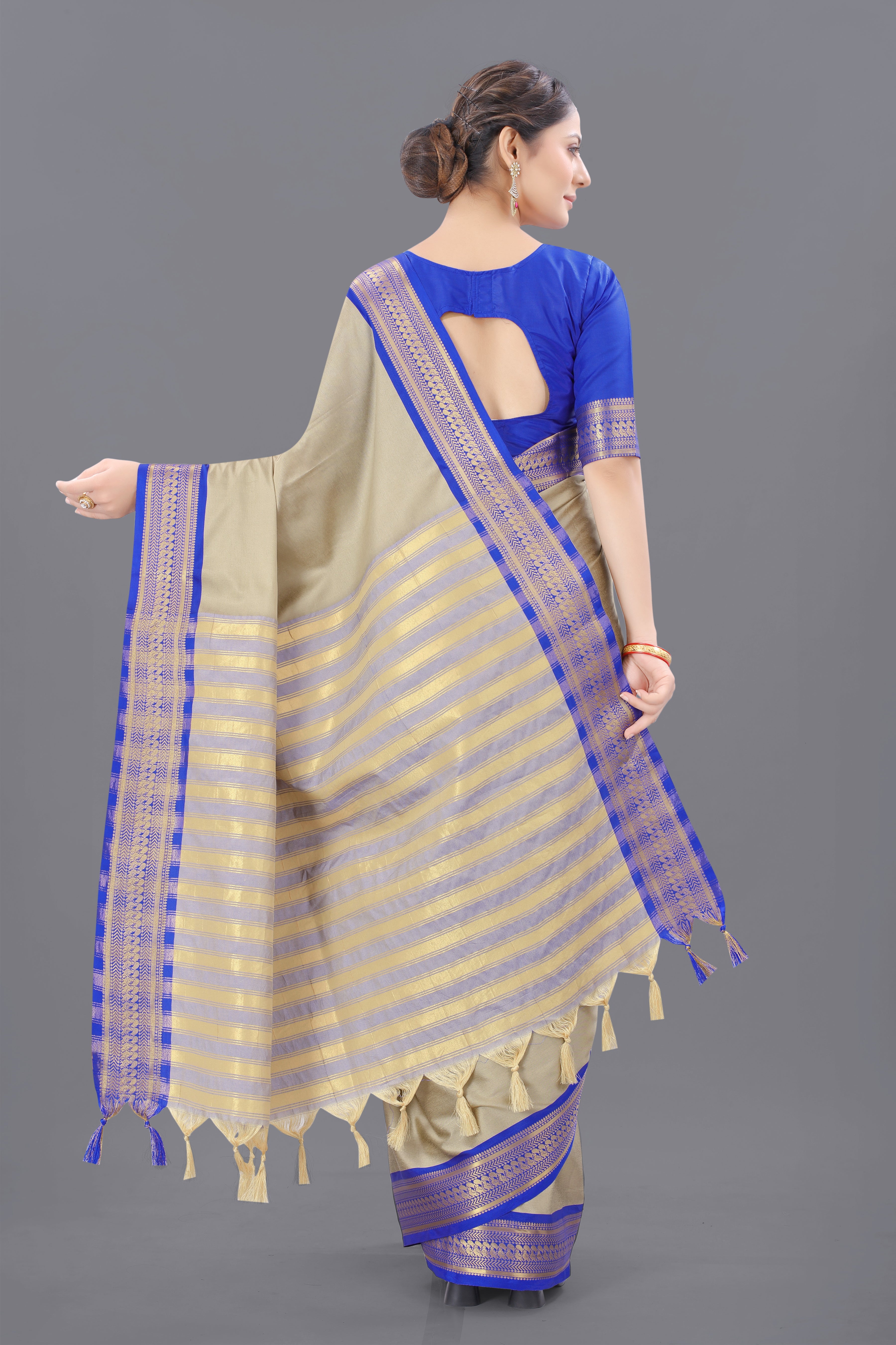 Chiku Blue Copper Design Pallavi Cotton Silk Saree