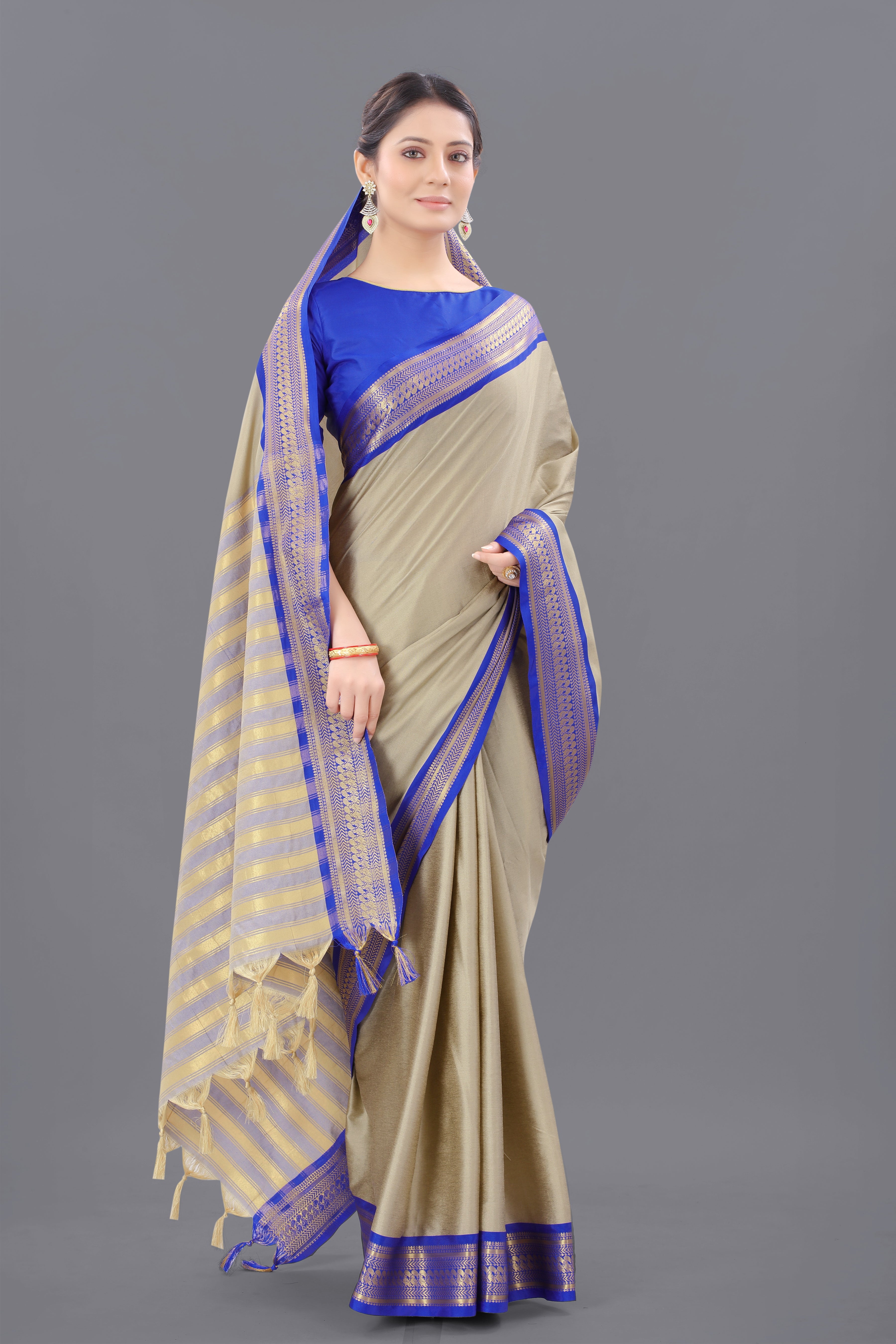 Chiku Blue Copper Design Pallavi Cotton Silk Saree