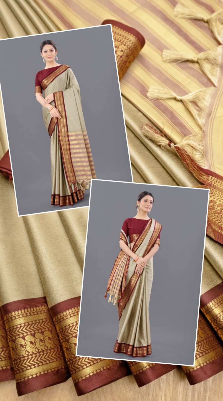 Chiku Brown Copper Design Pallavi Cotton Silk Saree