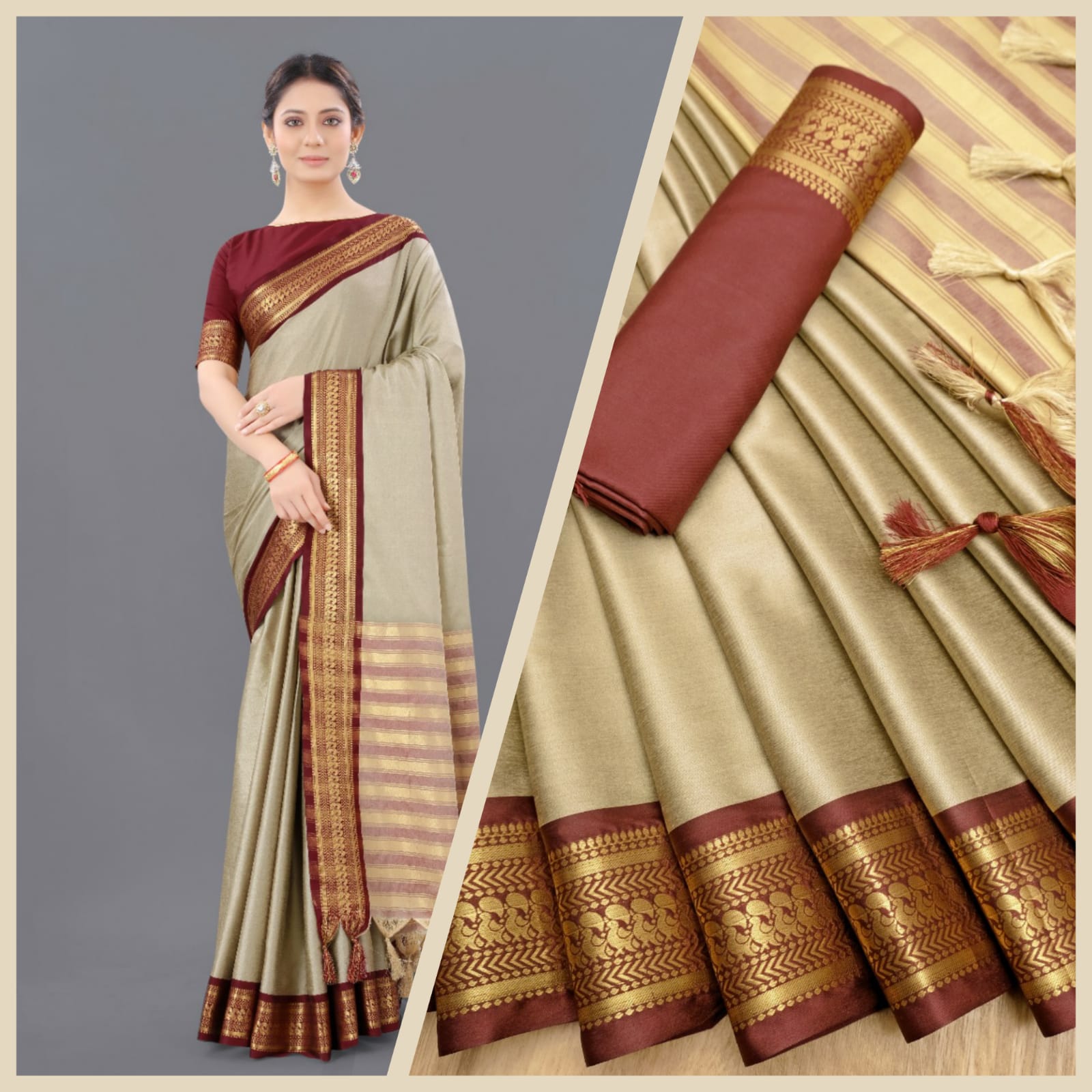 Chiku Brown Copper Design Pallavi Cotton Silk Saree