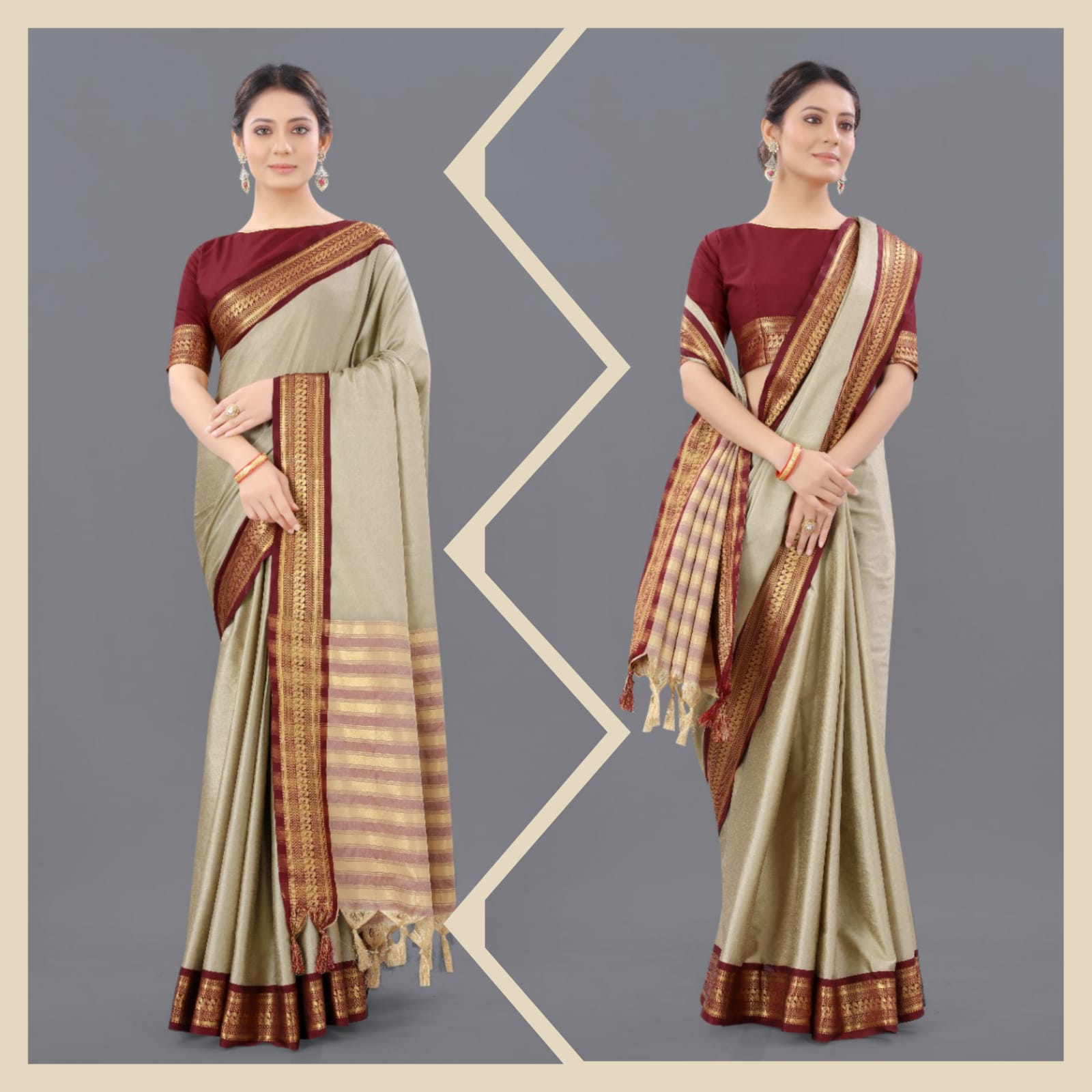 Chiku Brown Copper Design Pallavi Cotton Silk Saree