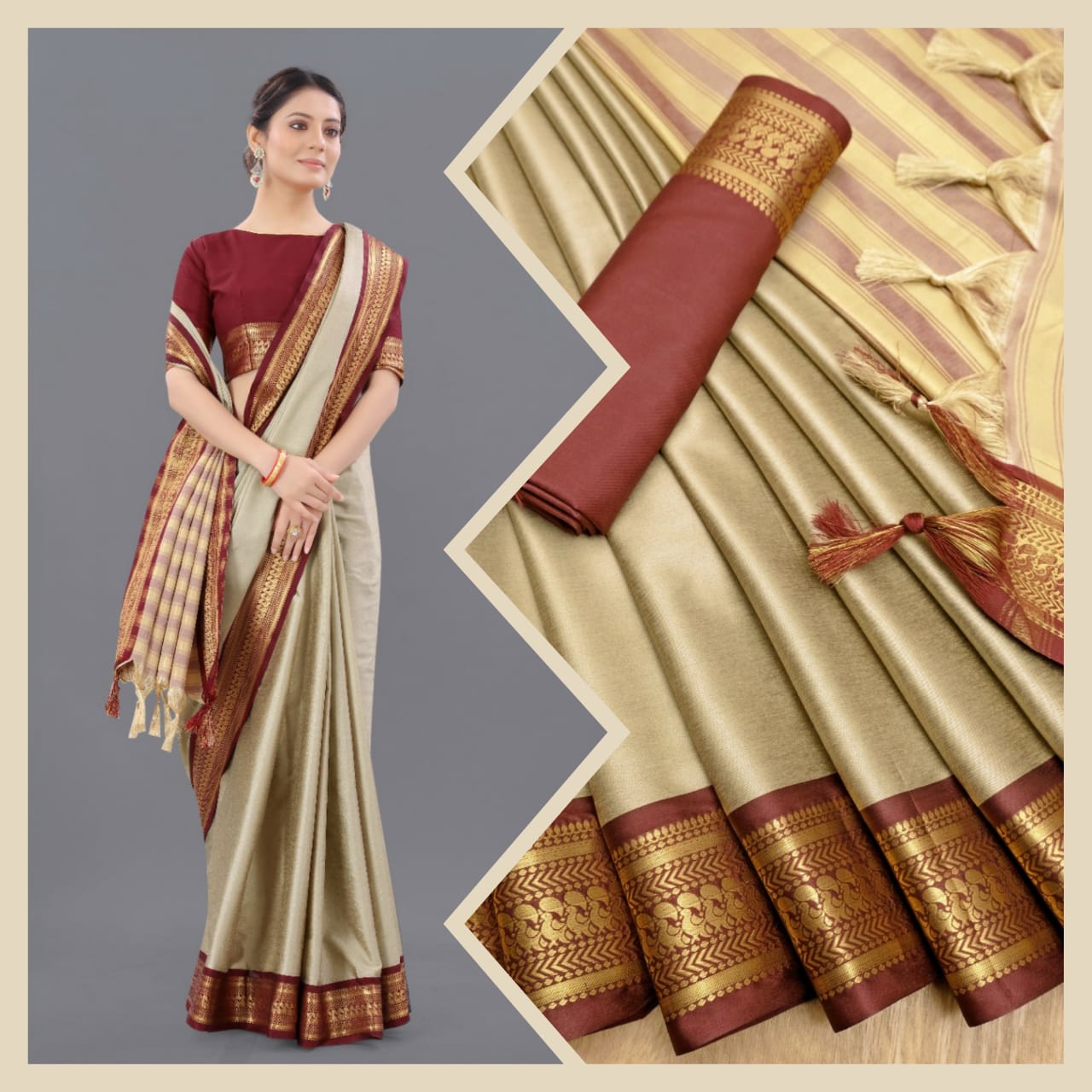 Chiku Brown Copper Design Pallavi Cotton Silk Saree