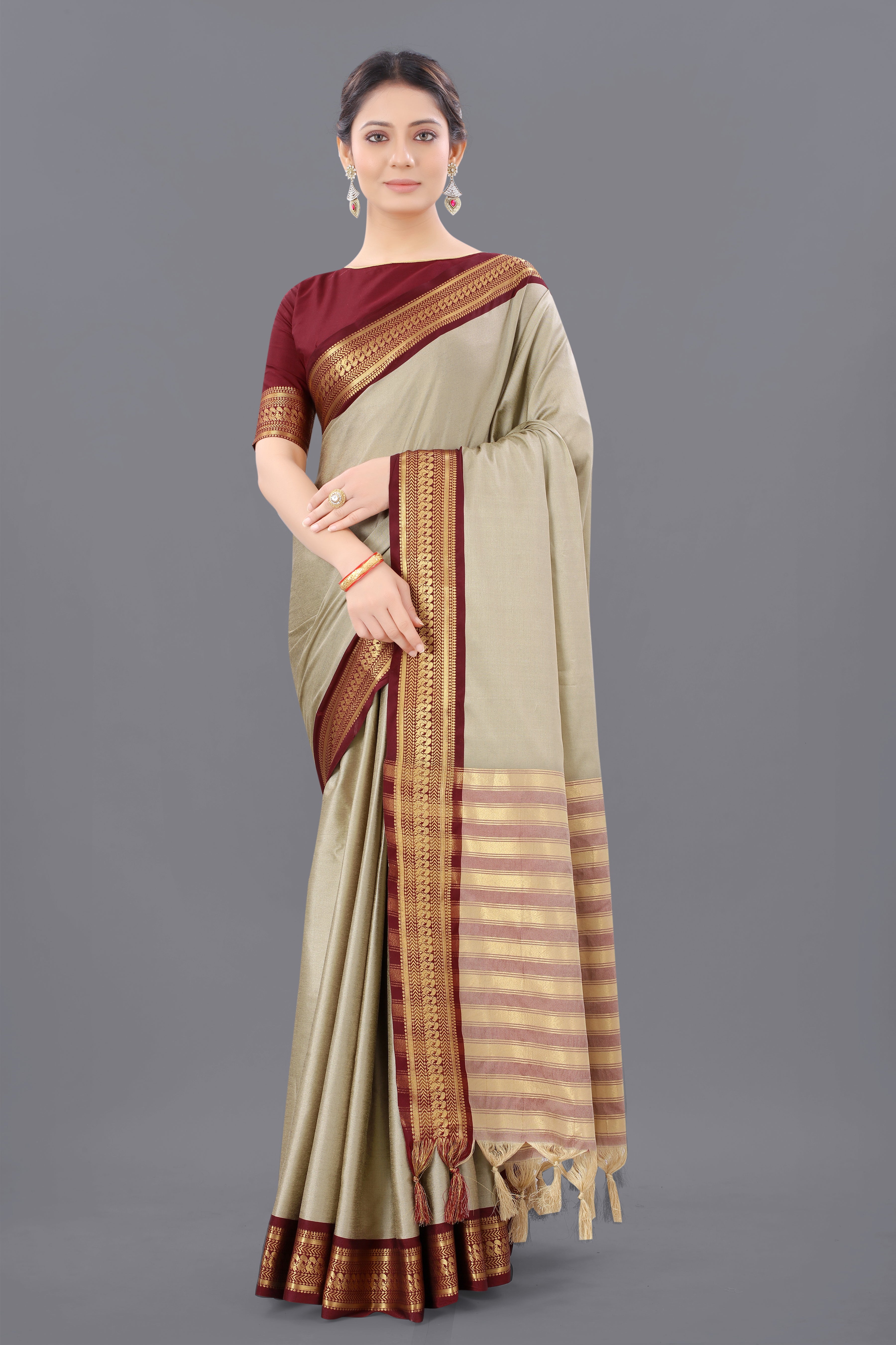 Chiku Brown Copper Design Pallavi Cotton Silk Saree