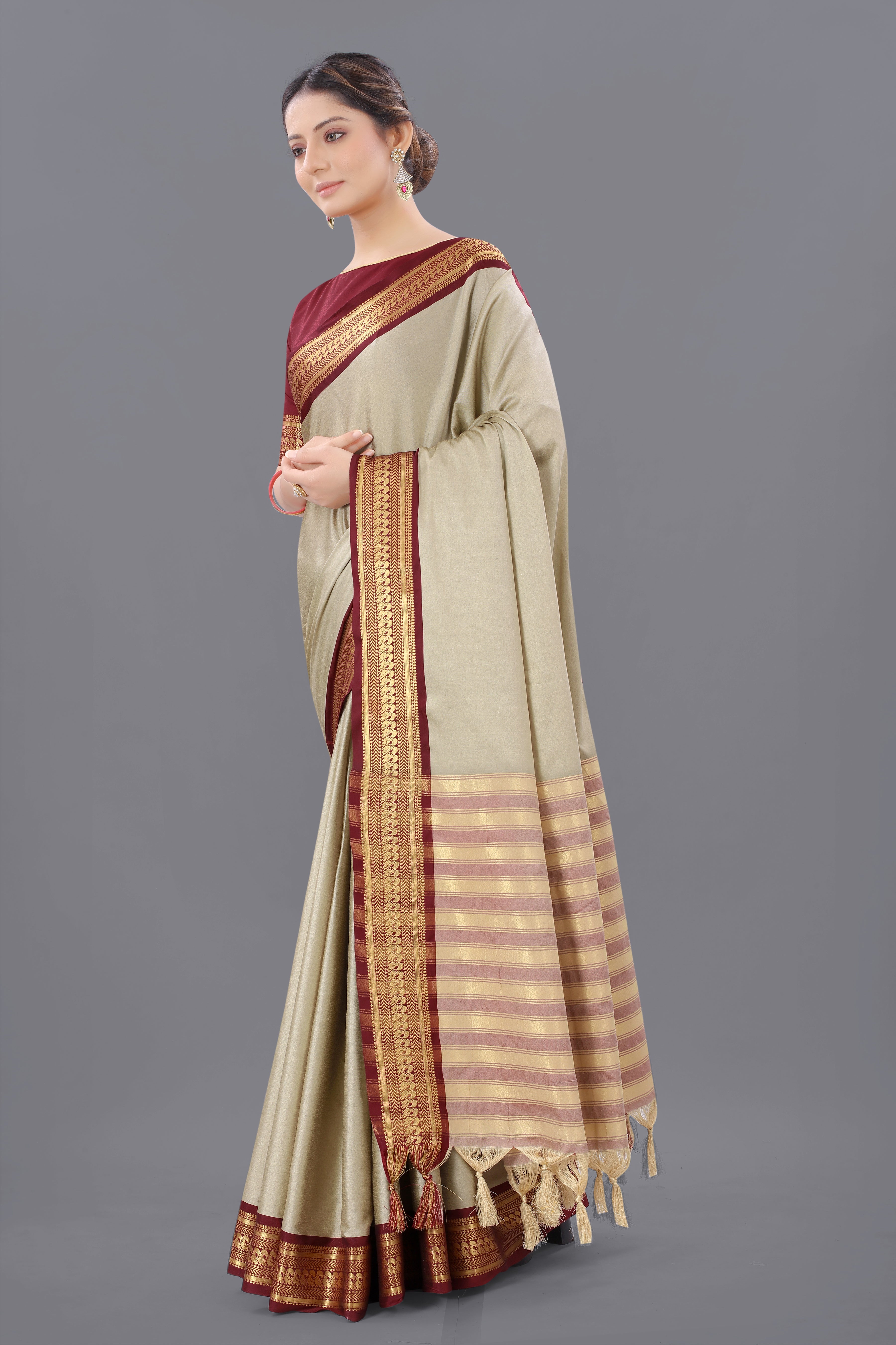 Chiku Brown Copper Design Pallavi Cotton Silk Saree