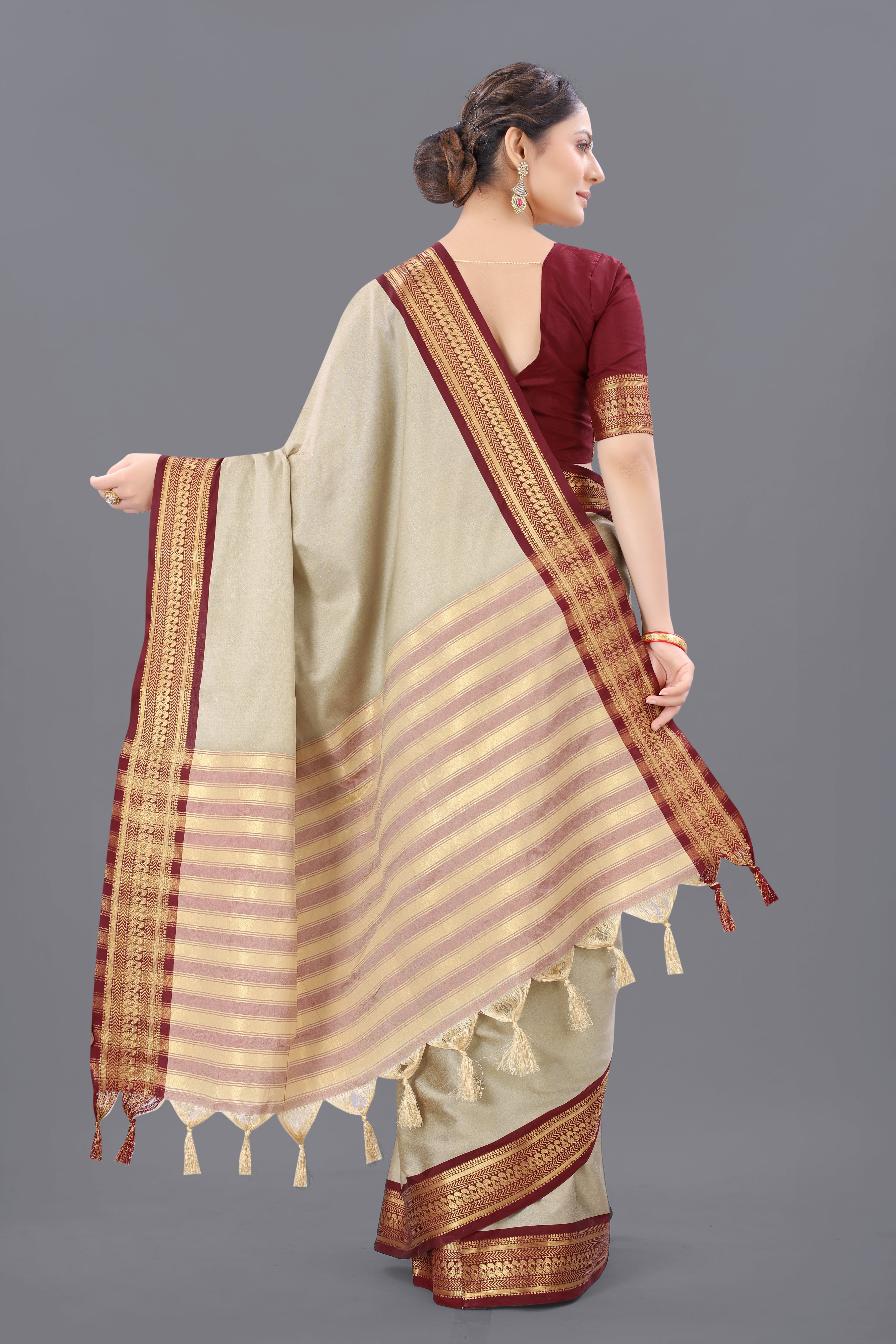 Chiku Brown Copper Design Pallavi Cotton Silk Saree