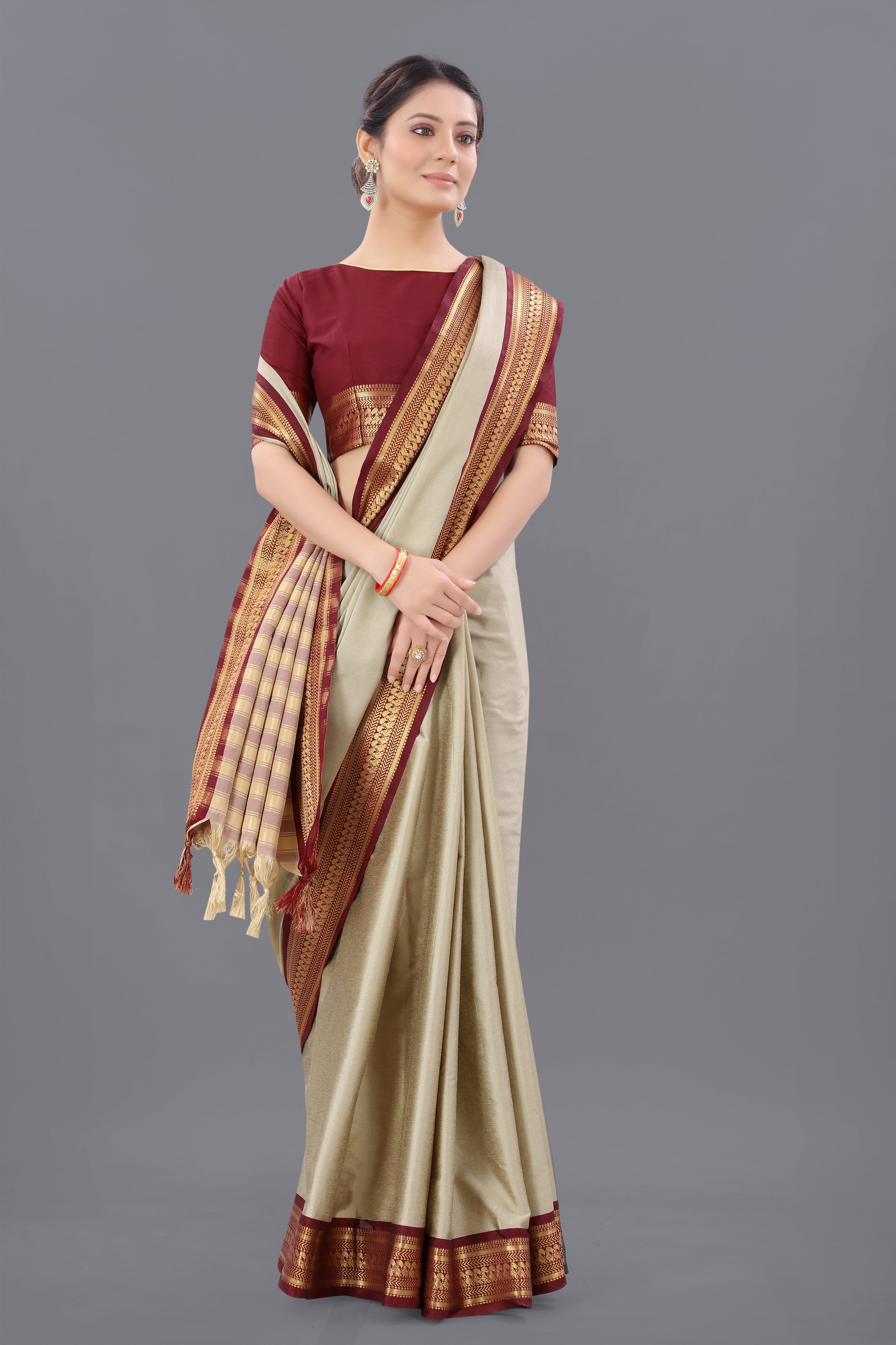 Chiku Brown Copper Design Pallavi Cotton Silk Saree