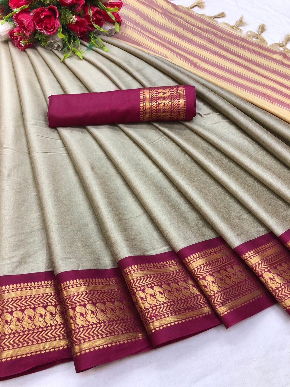 Chiku Pink Copper Design Pallavi Cotton Silk Saree