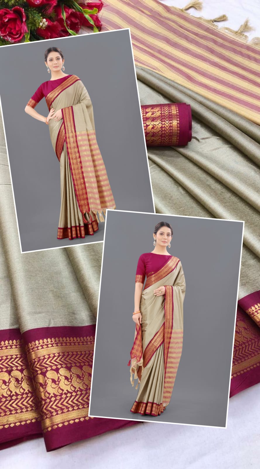 Chiku Pink Copper Design Pallavi Cotton Silk Saree