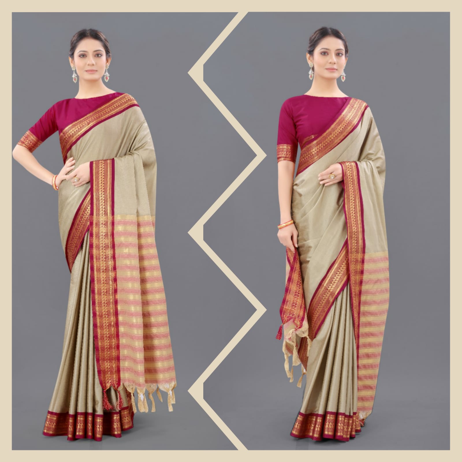 Chiku Pink Copper Design Pallavi Cotton Silk Saree