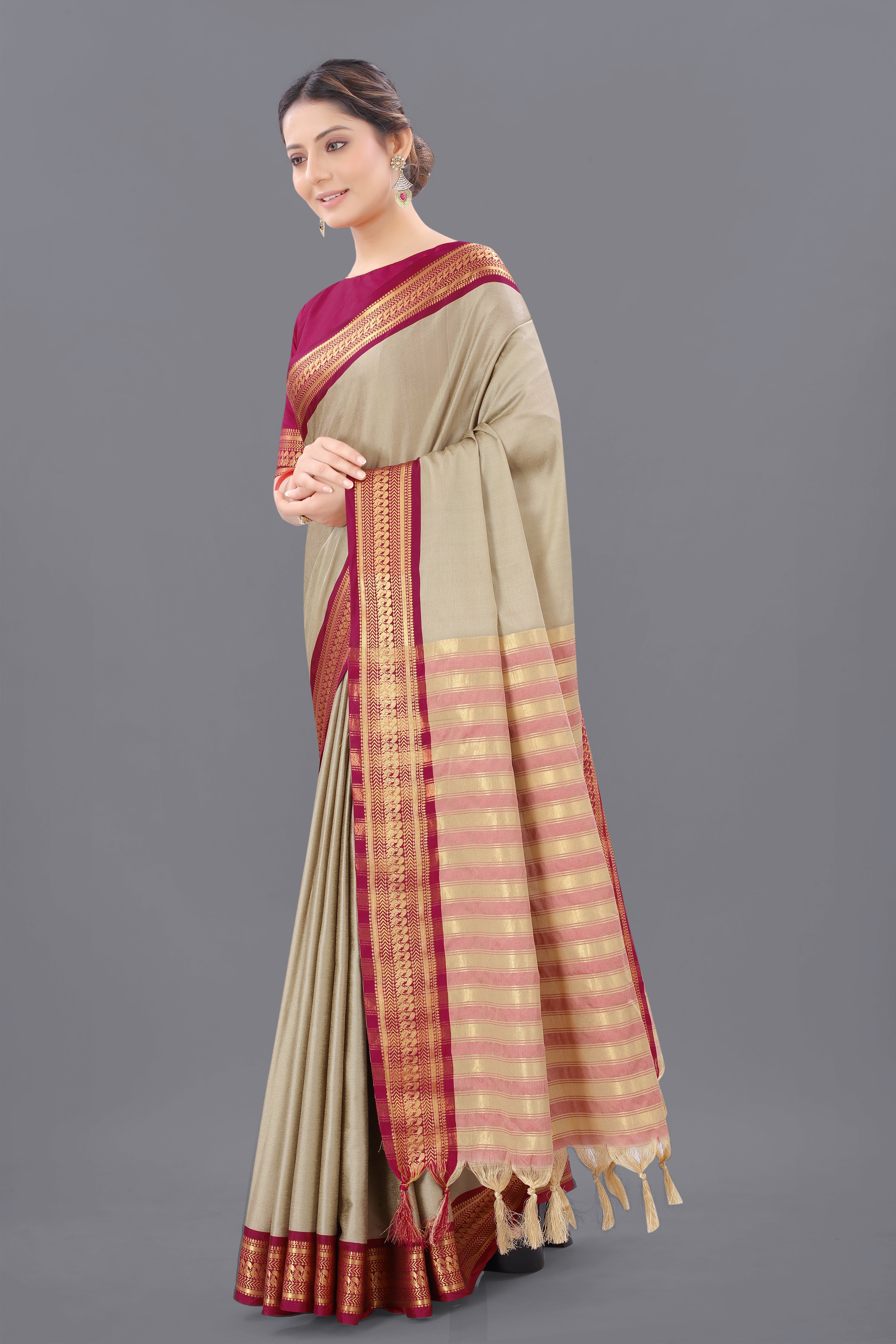 Chiku Pink Copper Design Pallavi Cotton Silk Saree